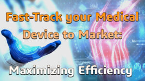 Stock Image with Scientist Holding Data Graphic in Hand - Text Reads "Fast-Track your Medical Device to Market: Maximizing Efficiency"